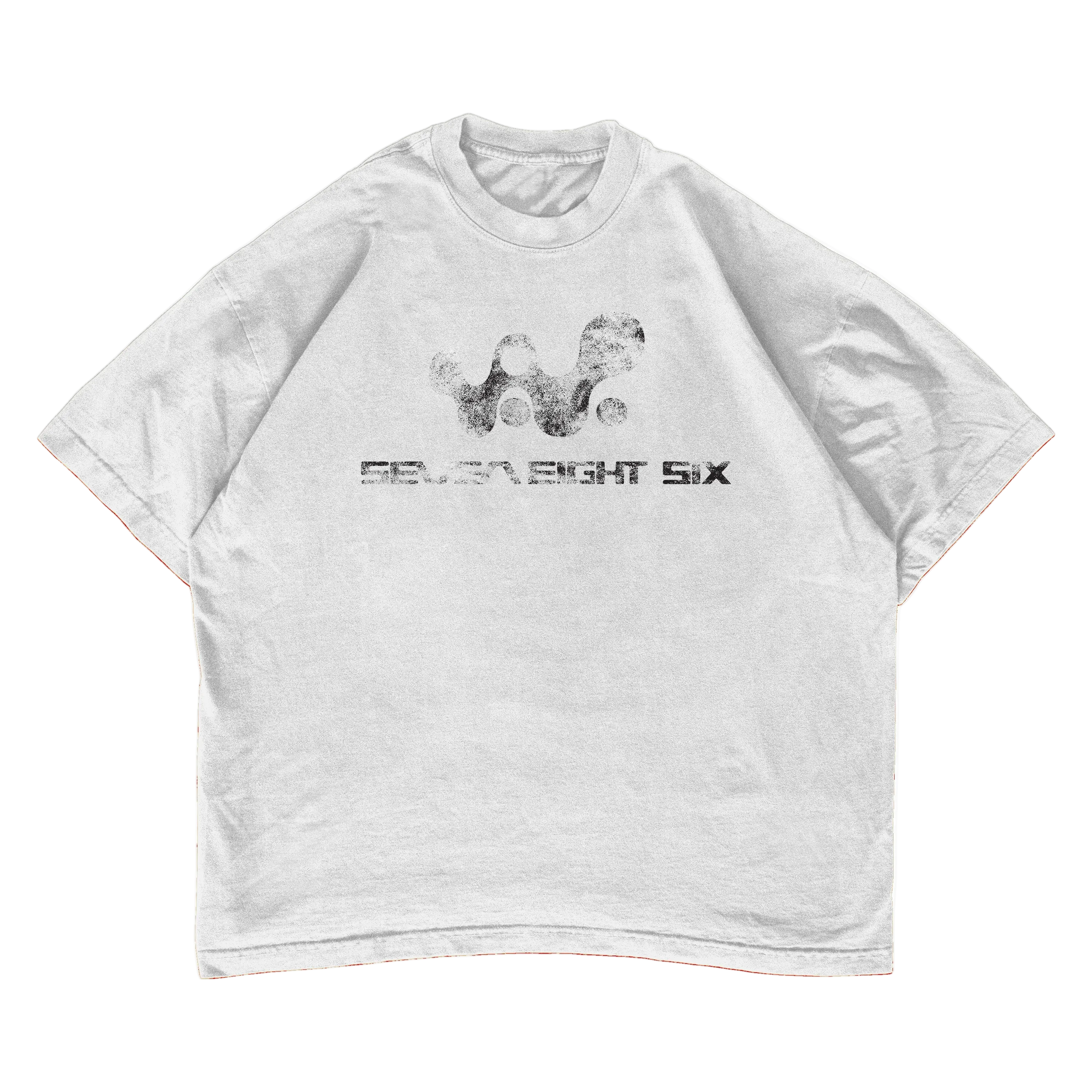Gray t-shirt with black graphic design and text on a white background